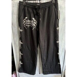 Ed Hardy wide leg graphic pants Lrg Goth Grunge Y2K Emo NWT